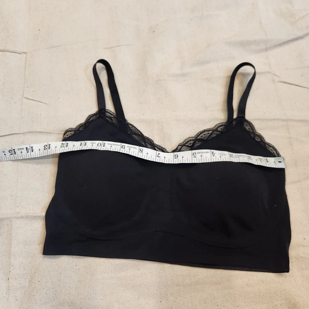 TRUE & CO Black Lace Trim Adjustable Strap V-Neck Wireless Comfort Bra Small S
